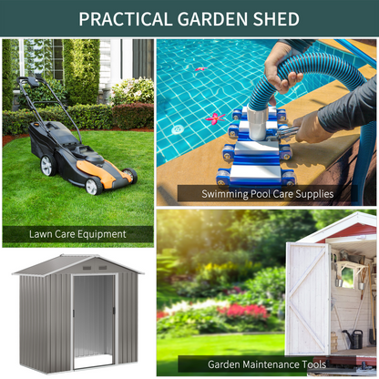 Outsunny 6.5x3.5ft Metal Garden Shed for Garden and Outdoor Storage, Grey