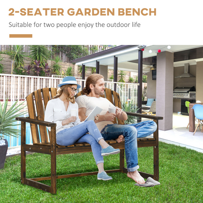 Outdoor Wooden Bench for Two People, Patio Loveseat Chair with Slatted Backrest