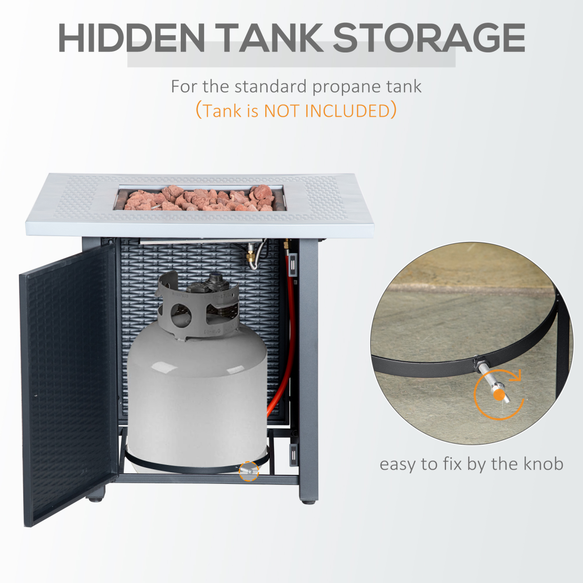 Square Propane Gas Fire Pit Table Rattan Smokeless Heater with Lava Rocks & Lid