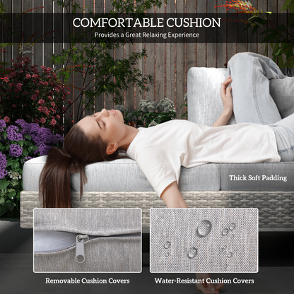 3pc Rattan Sofa Set Lounge Furniture Tea Table, Side Table & Cushioned Grey
