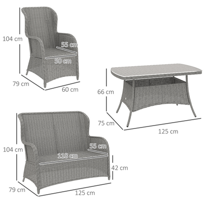 Outsunny 4 PCs Outdoor Rattan Sofa Set, Wicker Sectional Sofa Set Light Grey