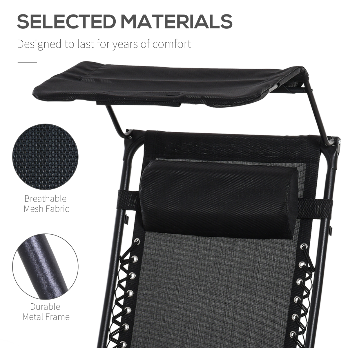 Zero Gravity Folding Sun Lounger Reclining Seat & Cup Holder & Canopy, Black