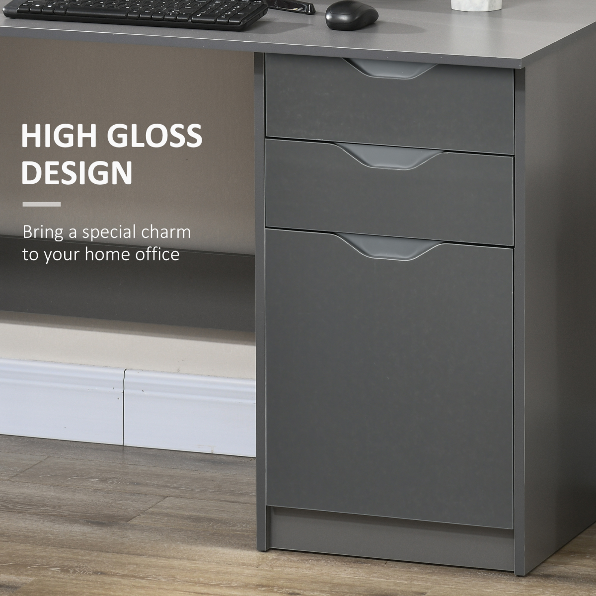 Computer Desk with Drawers, Workstation Grey