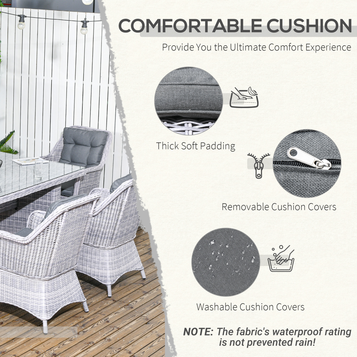 7 PCS Patio PE Rattan Wicker Dining Table Set Furniture w/ Tempered Glass