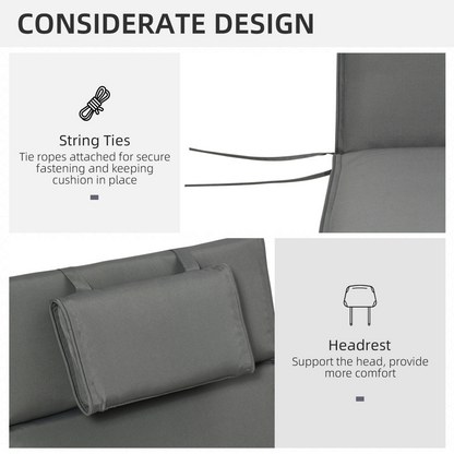Outsunny Garden Sun Lounger Chair Cushion Reclining Relaxer Indoor Outdoor Grey