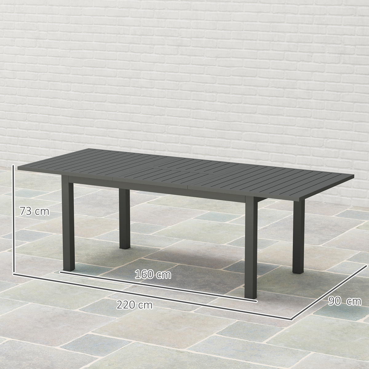 Outsunny Extending Garden Table with Slatted Top, 160/220 x 90 x 73 cm, Grey