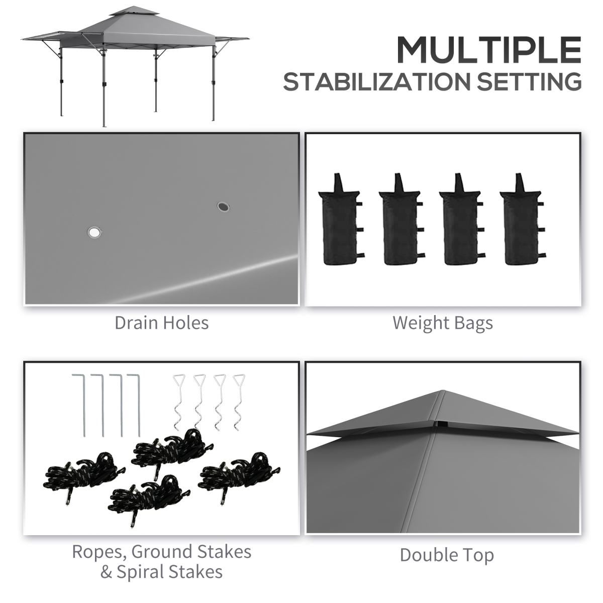 Outsunny 5 x 3(m) Pop Up Gazebo, Instant Shelter with Extend Dual Awning, Grey