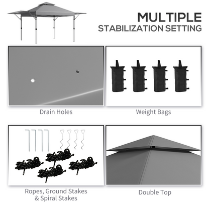 Outsunny 5 x 3(m) Pop Up Gazebo, Instant Shelter with Extend Dual Awning, Grey