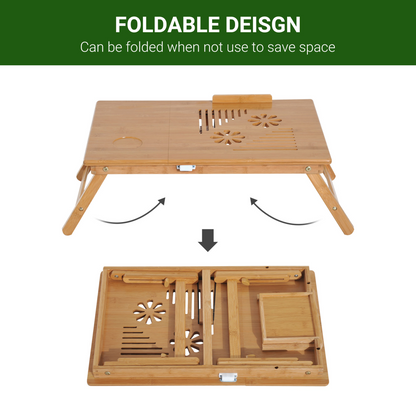 Portable Laptop Desk Notebook Tray PC Bed Drawer Adjustable Bamboo HOMCOM