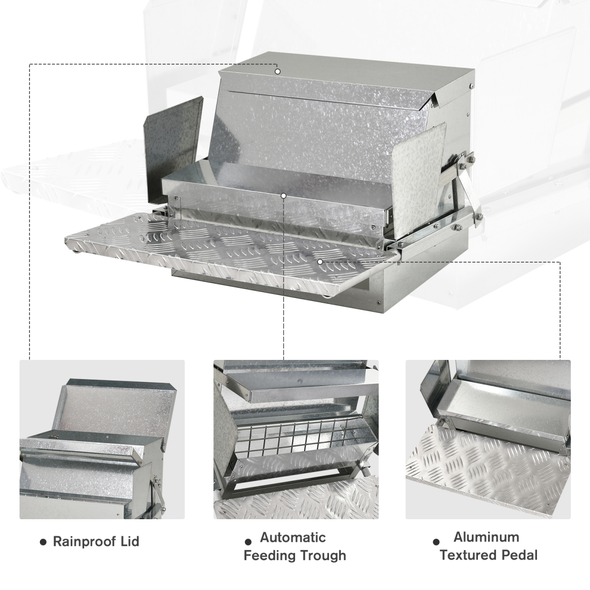 Automatic Chicken Feeder Galvanized Steel Poultry Feeders, 11.5kg of Feeds