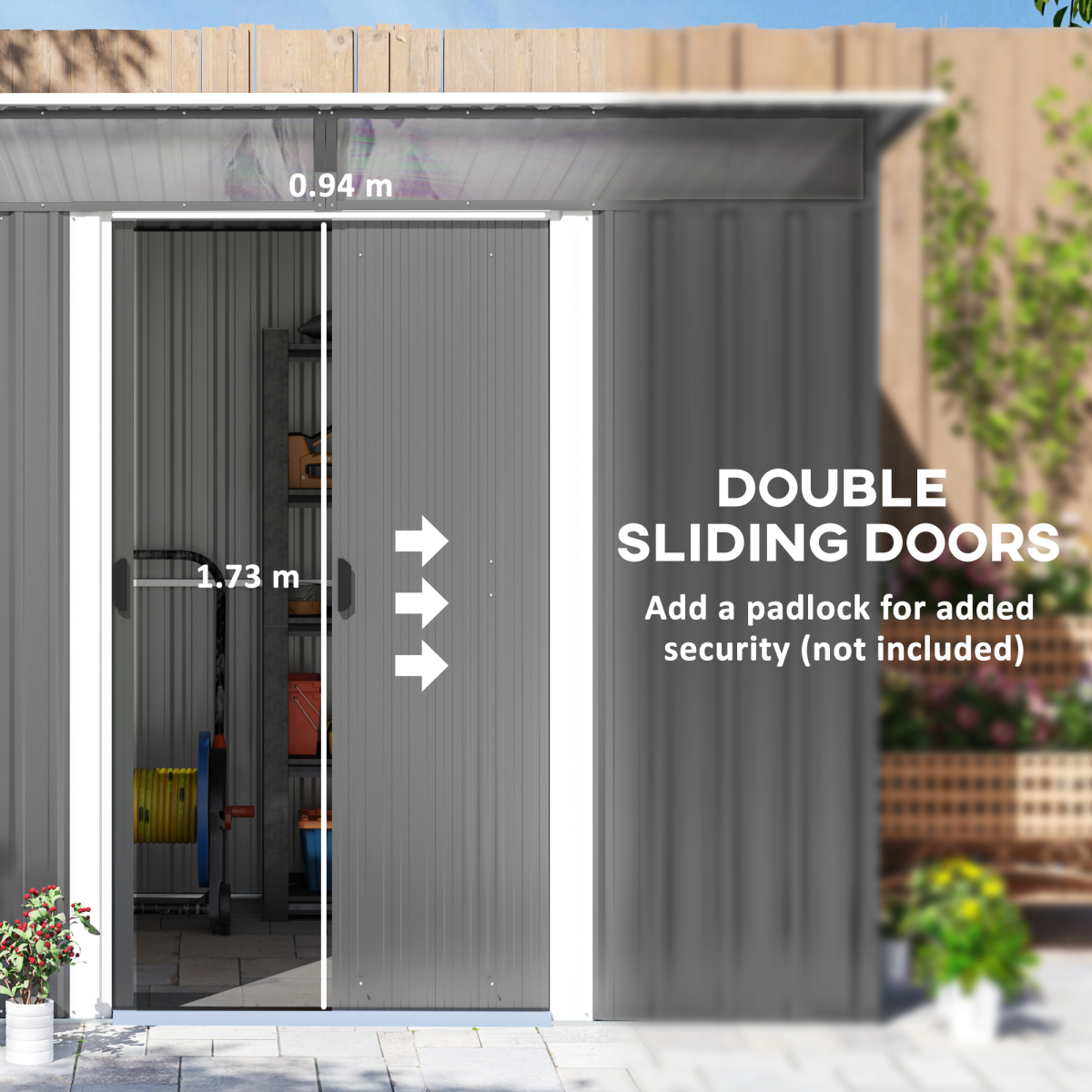 Outsunny Garden Shed Outdoor Storage Tool Organizer w/ Double Sliding Door Grey