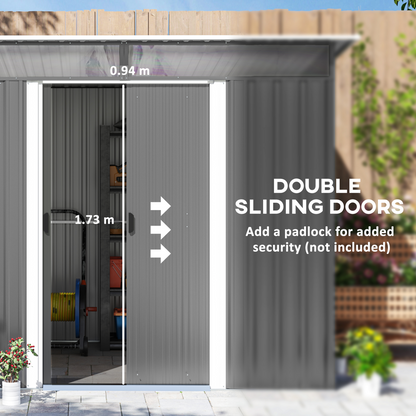Outsunny Garden Shed Outdoor Storage Tool Organizer w/ Double Sliding Door Grey