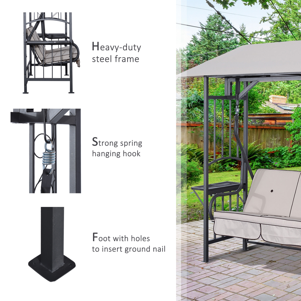 Outsunny Outdoor Garden 2 Seater Canopy Swing Seat Porch Loveseat Hammock Chair