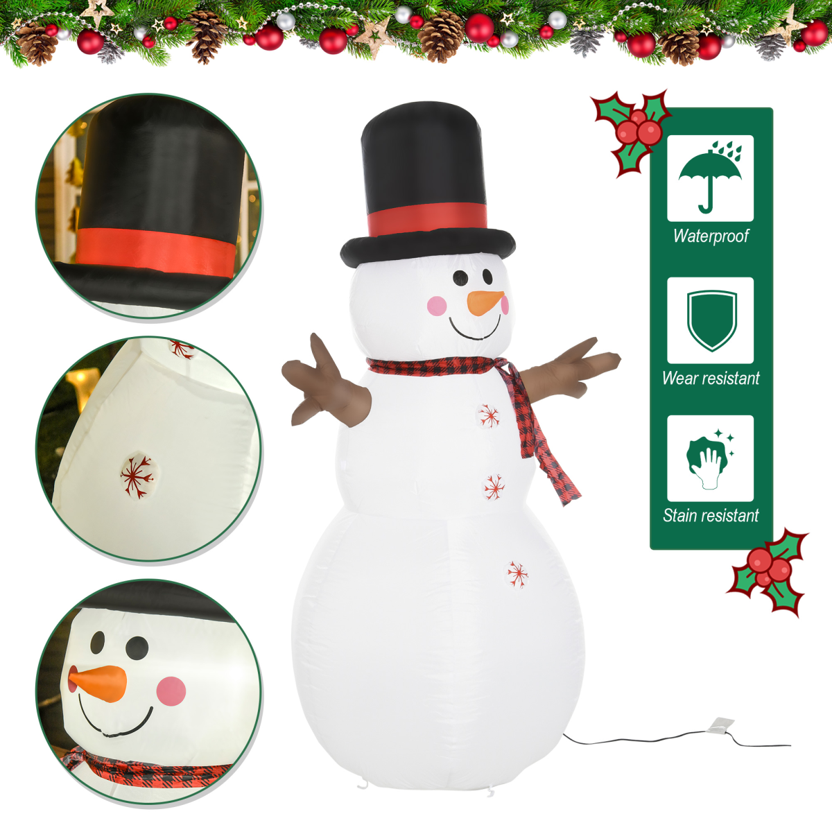 6ft Giant Inflatable Snowman Christmas Deco LED Lights Accessories Cute Family