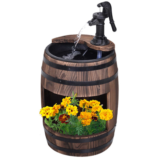 Outsunny Wood Barrel Pump Garden Fountain Water Feature Flower Planter Stand New