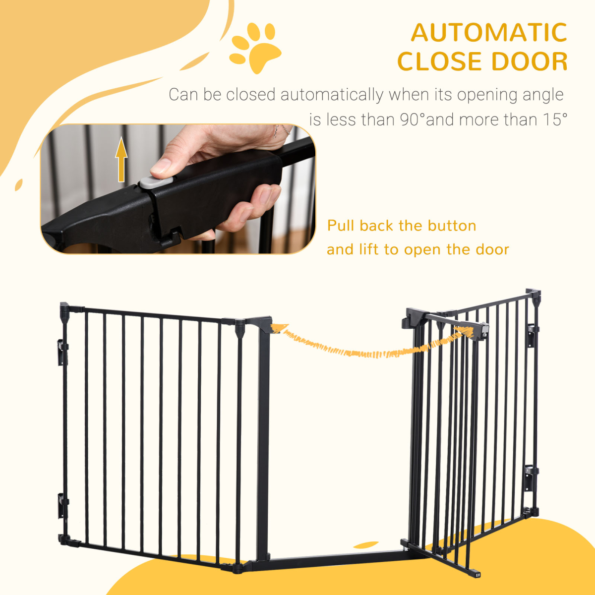 Pet Gate 3-Panel Dog Playpen for Indoor Stair Barrier W/ Walk Through Door Black