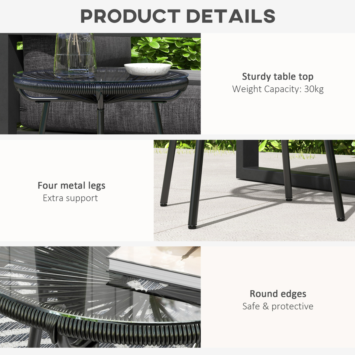 Stylish Rattan Coffee Table with Glass Top for Outdoor Living
