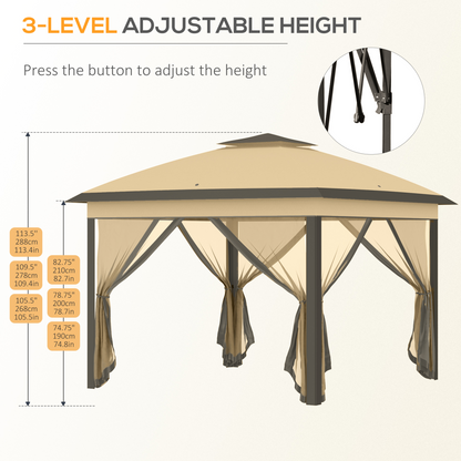Pop Up Gazebo Height Adjustable Canopy Tent w/ Carrying Bag, Beige