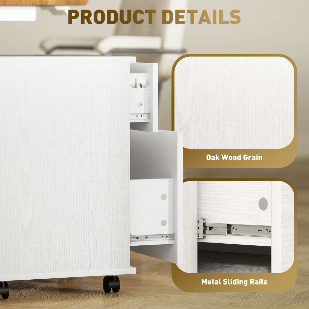 HOMCOM Pedestal Office Mobile Filing Cabinet 2 Drawer White