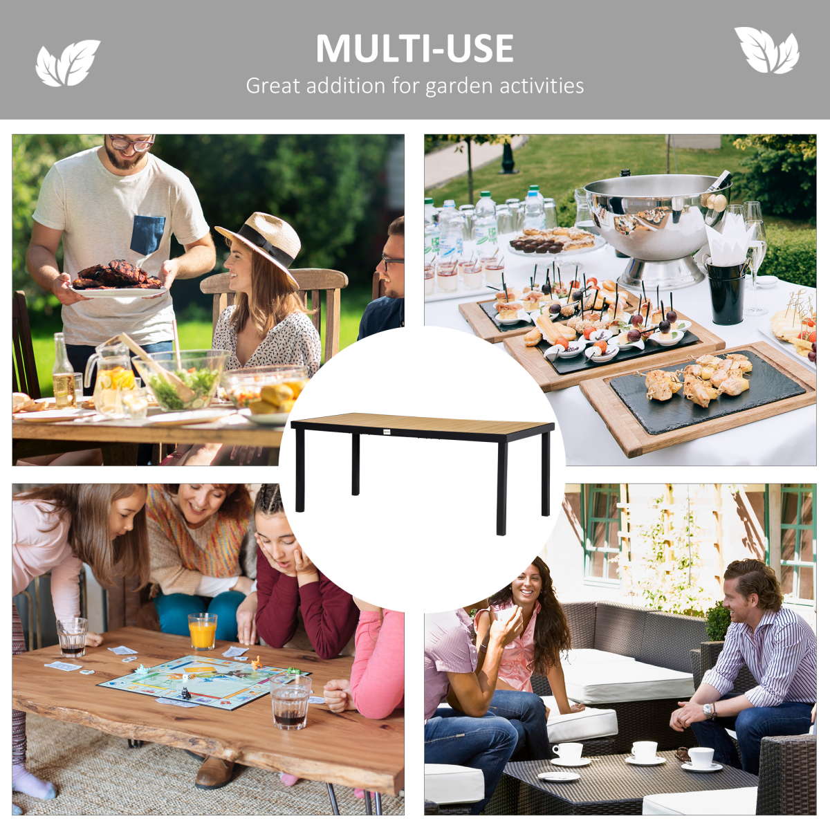 Outsunny Garden Dining Table for 8, Aluminium Frame for Patio, Natural