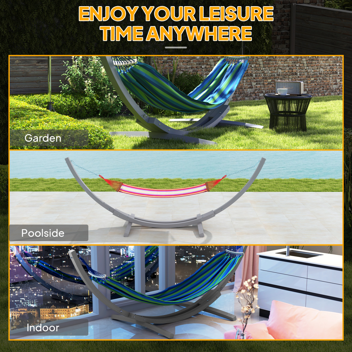 Solid Wood Crescent Arc Hammock Stand - Stylish & Sturdy Home Decor