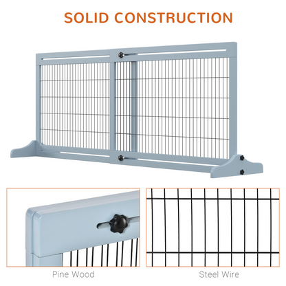 Adjustable Wooden Pet Gate Freestanding Dog Barrier for Doorway, Grey Pawhut