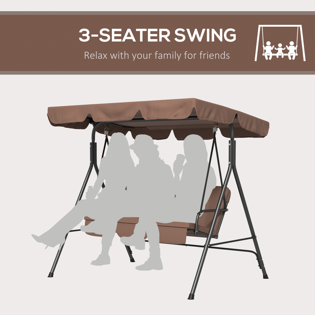 Outsunny Outdoor 3-person Porch Swing Chair with Adjustable Canopy Brown