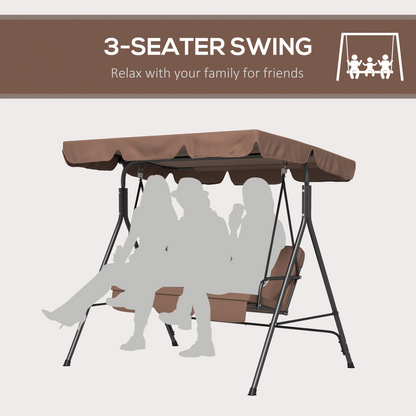 Outsunny Outdoor 3-person Porch Swing Chair with Adjustable Canopy Brown