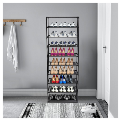 10 Tier Stackable Shoe Rack Storage Shelves - Stainless Steel Frame Holds 50 Pairs Of Shoes