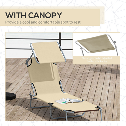 Outsunny Folding Chair Sun Lounger w/ Sunshade Garden Recliner Hammock Beige