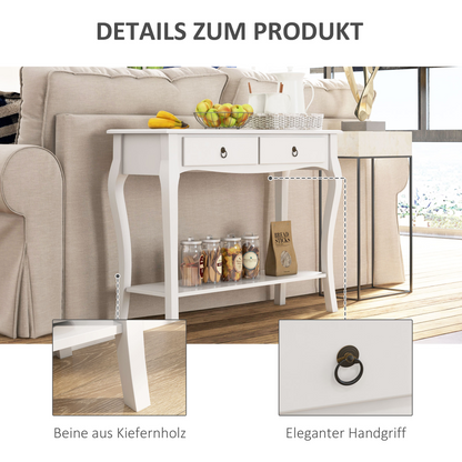 Console Table Storage Display Desk W/ 2 Drawers-Ivory White
