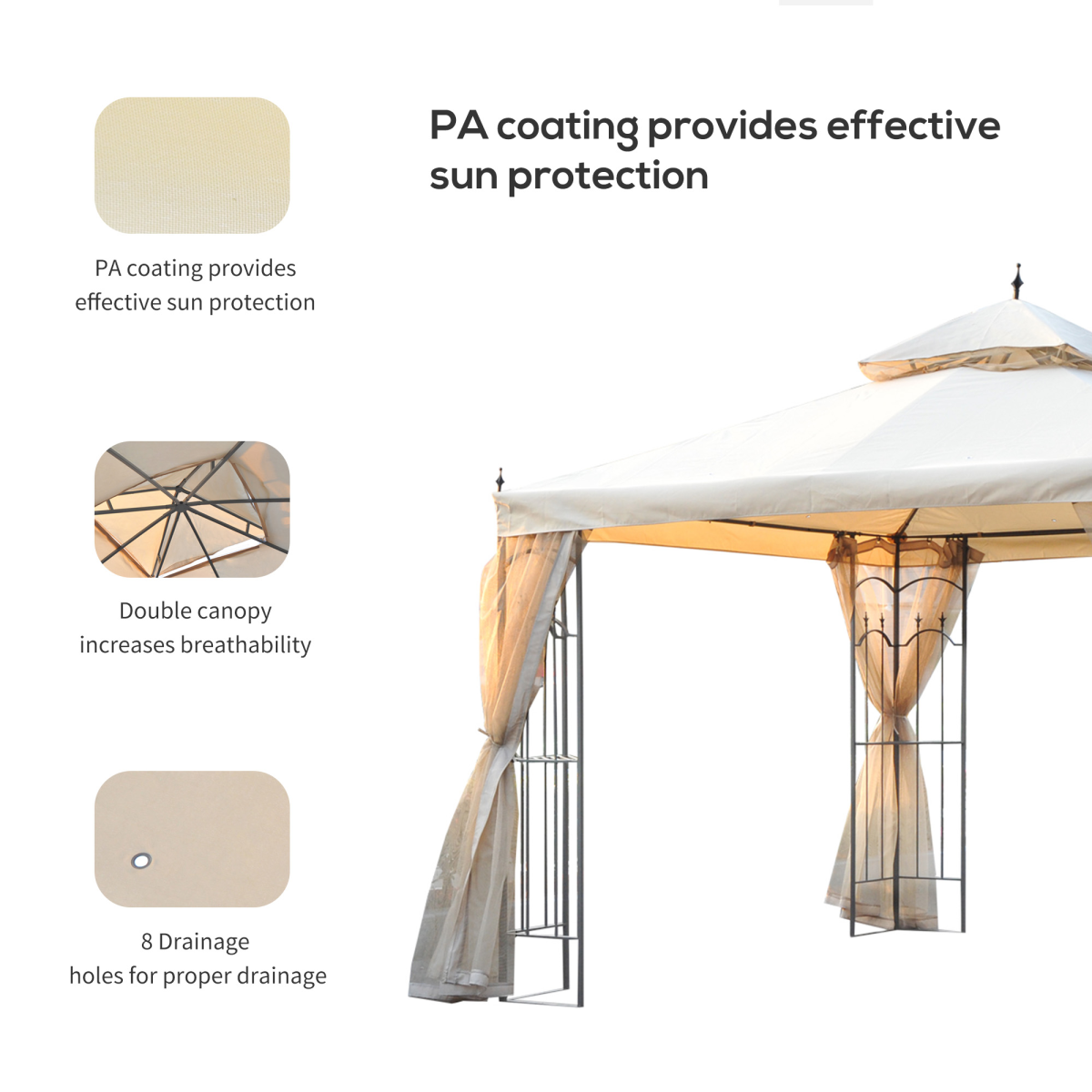 3 x 3(m) Garden Gazebo Double Top Gazebo Canopy Curtains Cream White Outsunny