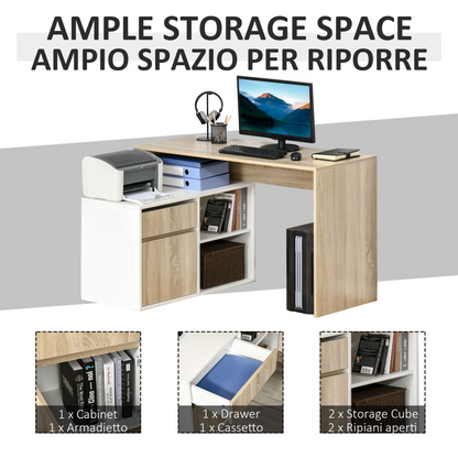 L-Shaped Corner Computer Desk  Oak and White