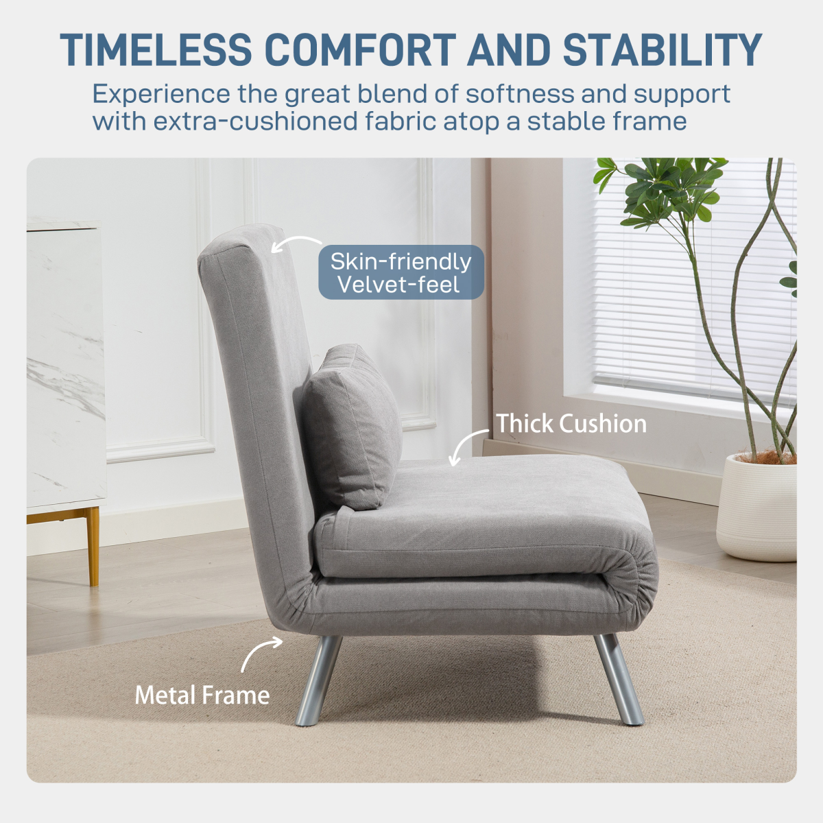 HOMCOM 2-in-1 Folding Sofa Bed with 5-level Adjustable Backrest, Grey
