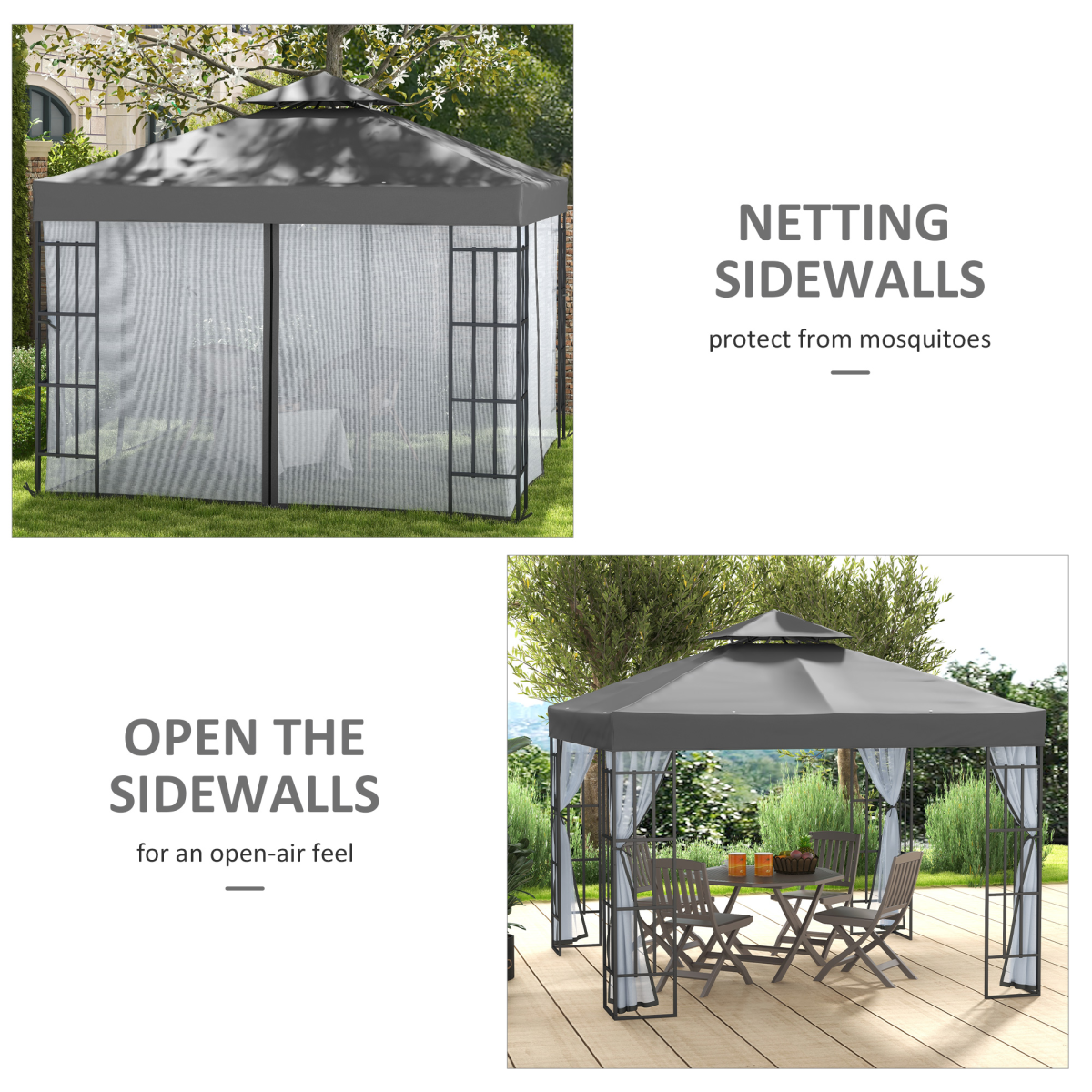 Outsunny 3 x 3(m) Patio Gazebo Canopy Garden Pavilion with 2 Tier Roof, Grey