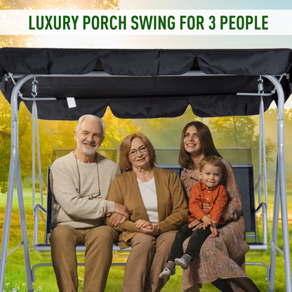 Outdoor 3-Seater Swing Chair-Black