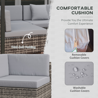 Outsunny 7PC Rattan Garden Furniture Set Coffee Table Buckle Structure, Grey