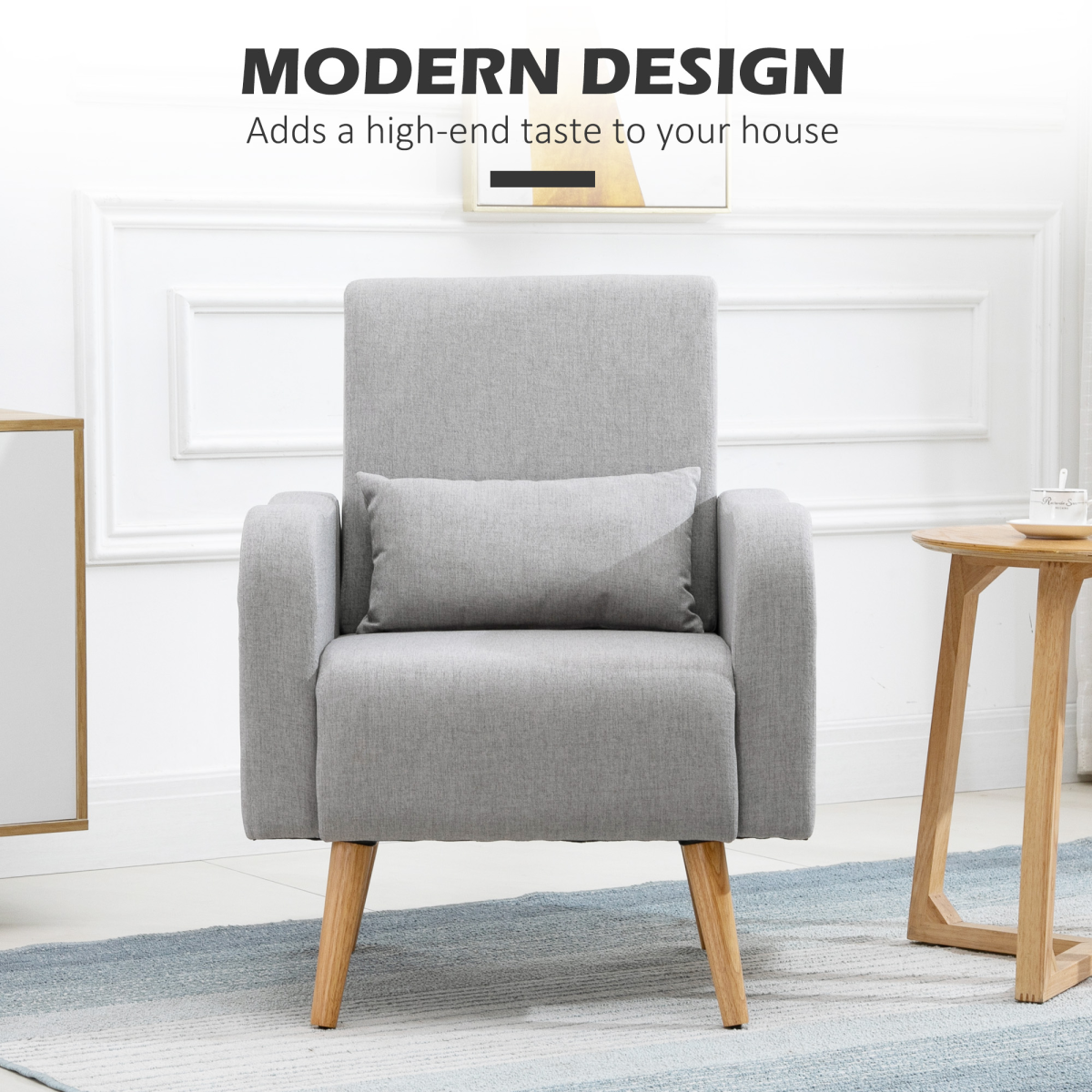 Nordic Leisure Lounge Sofa Accent Chair with Pillow for Bedroom Grey