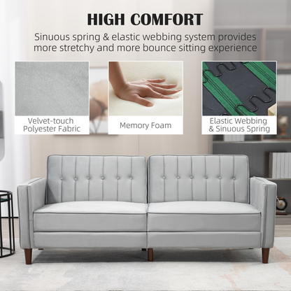 HOMCOM Convertible Sofa Futon Velvet-Touch Tufted Couch Sofa Bed Split Back Grey
