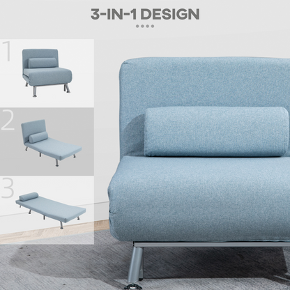 Single Folding 5 Position Convertible Sleeper Chair Sofa Bed Blue