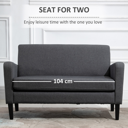 Linen Modern-Curved 2-Seat Sofa Loveseat w/ Thick Cushion Wood Legs Grey
