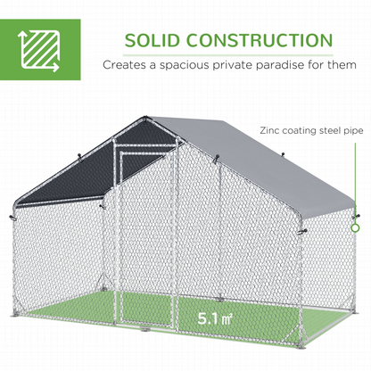 PawHut Walk In Chicken Run Large Galvanised Chicken Coop with Cover