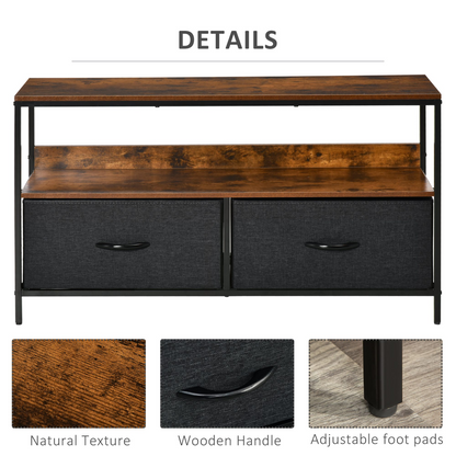HOMCOM TV Cabinet, TV Console Unit 2 Foldable Linen Drawers, Rustic Brown