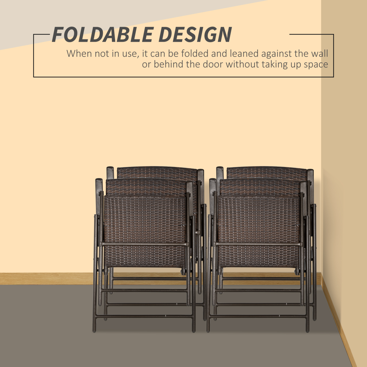 Outsunny 4pcs Rattan Chair Foldable Garden Furniture w/ Armrest Steel Frame