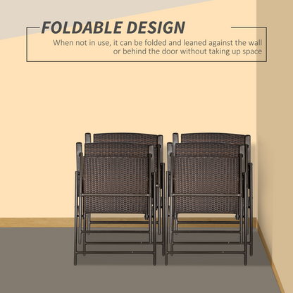 Outsunny 4pcs Rattan Chair Foldable Garden Furniture w/ Armrest Steel Frame
