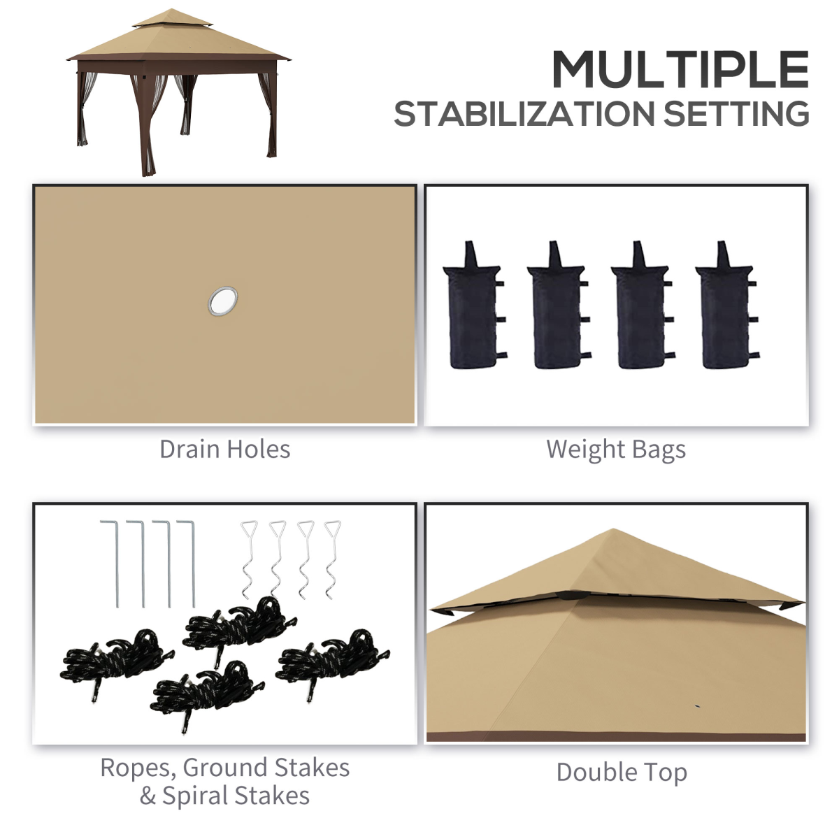 Outsunny 3 x 3(m) Pop Up Gazebo, Instant Shelter with Mosquito Netting, Khaki