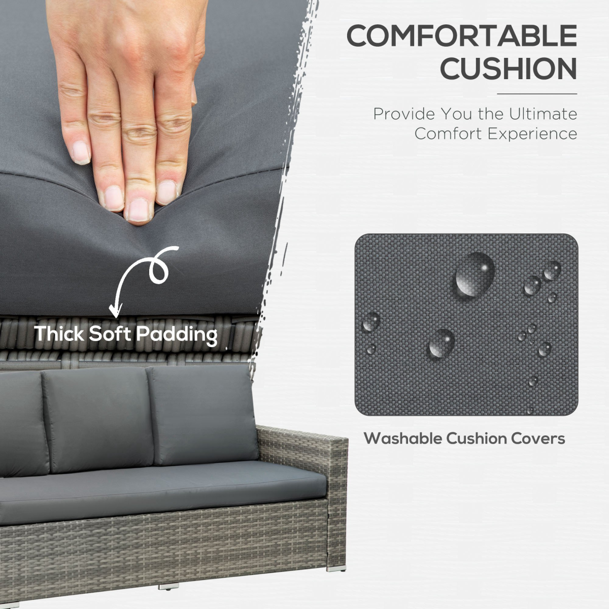 Outsunny 10-Seater Sofa Sectional W/ Cushioned Seat, Footstools and Glass Table