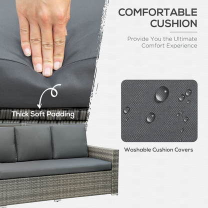 Outsunny 10-Seater Sofa Sectional W/ Cushioned Seat, Footstools and Glass Table