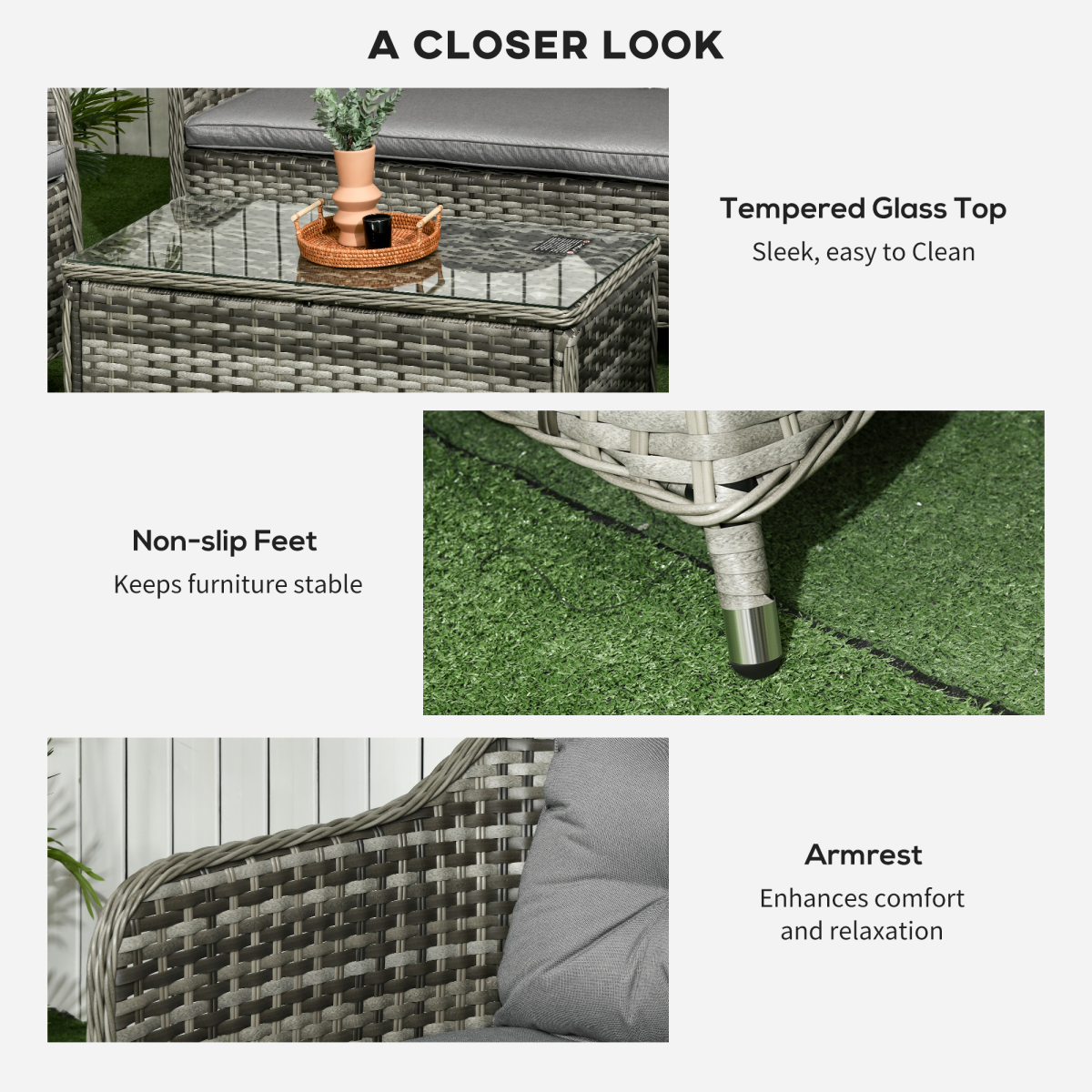 Outsunny 4 Pieces Rattan Sofa Set Outdoor Conservatory Furniture with Cushions