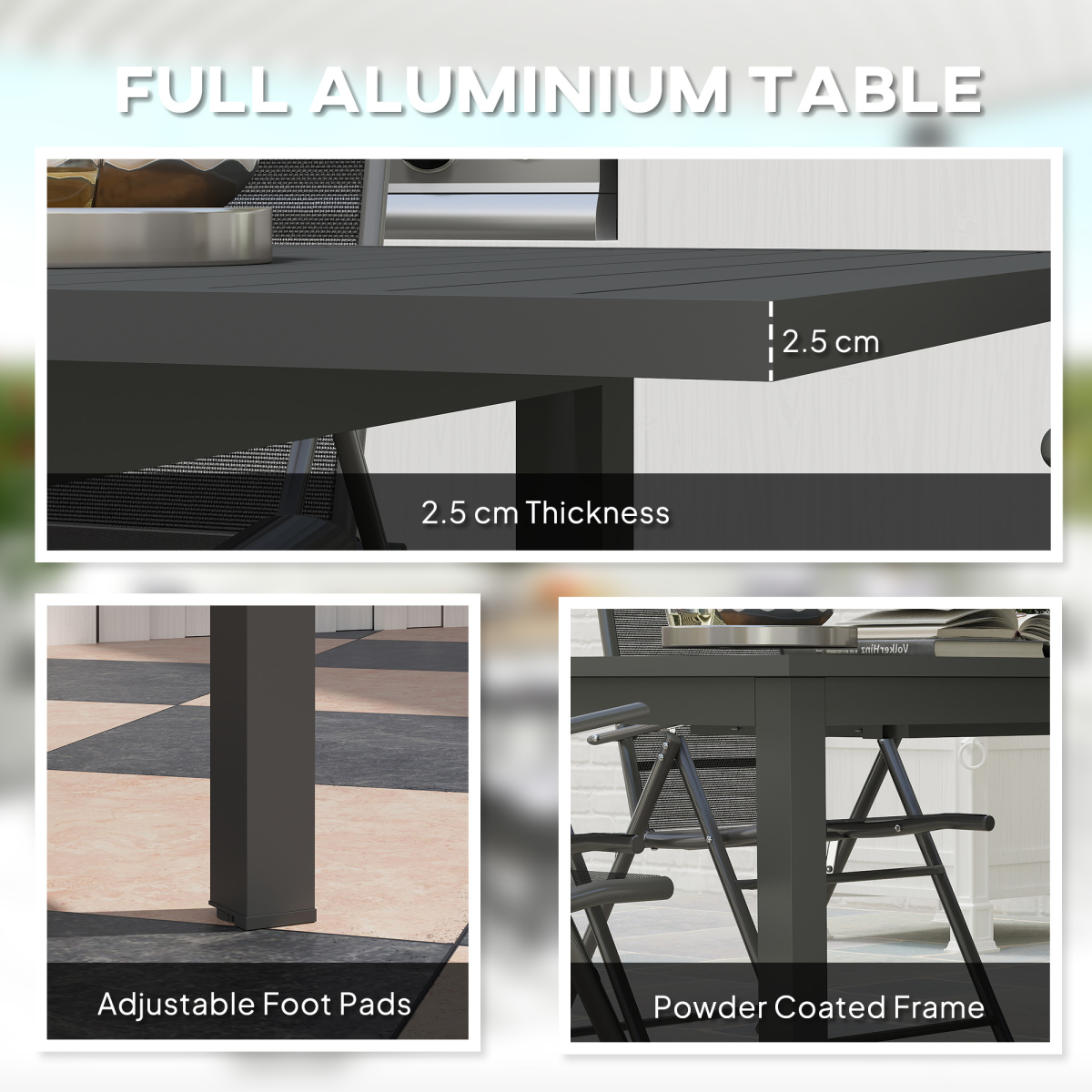 Outsunny Extending Garden Table with Slatted Top, 160/220 x 90 x 73 cm, Grey